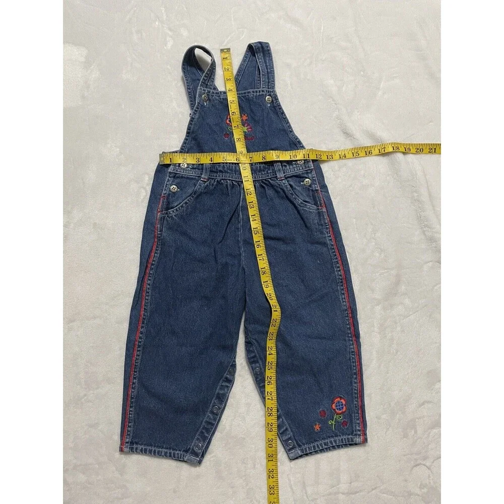 Oshkosh B'gosh Denim Jean Floral Overalls Size 3T Embroidered Cotton Vestbak